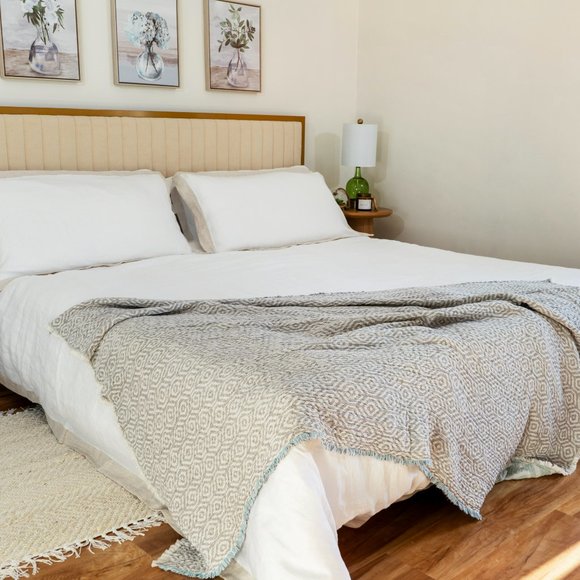 Sweet Palms-100% French Linen European Style Duvet Cover Set (White, Queen Size) - Picture 3 of 7